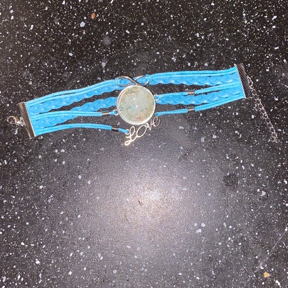 CFaux Leather Bracelet w Hand Painted Alcohol Ink Art Set Under Domed Glass - Picture 2 of 2